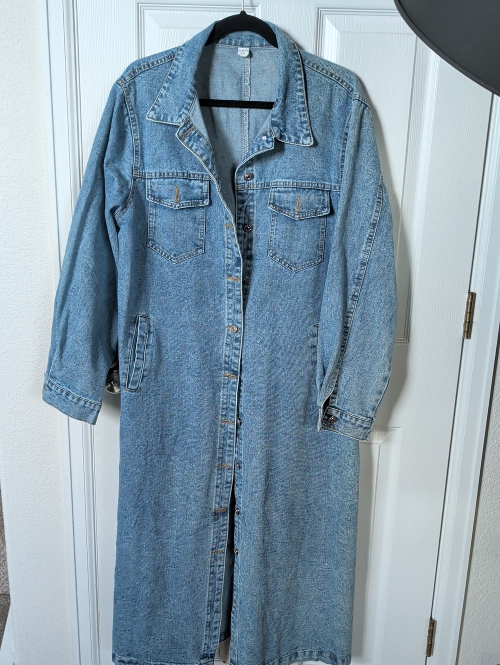 Classic Light Blue Denim Maxi Coat
